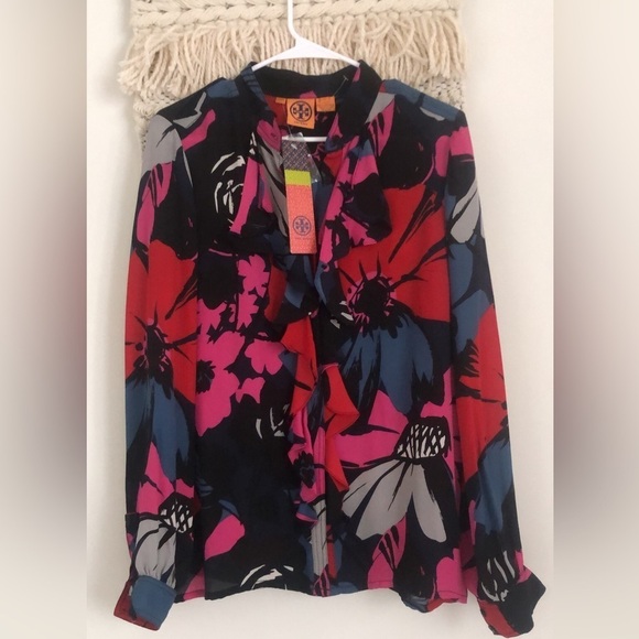 Tory Burch Tops - NWT Tory Burch 100% Silk Colin Shirt Blouse Long Sleeve Ruffle Floral 12